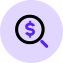 magnifying glass with dollar sign in center on light purple circle