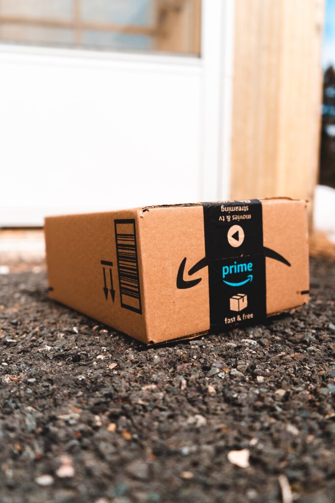 Amazon prime package on doorstep after Prime Day shopping event