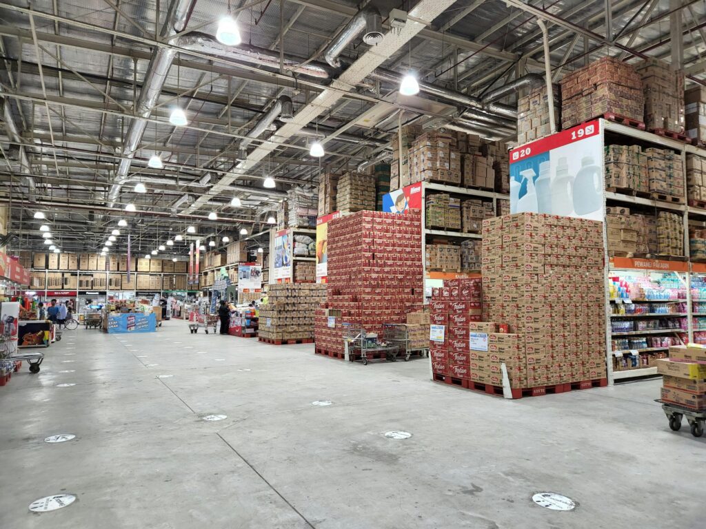 Amazon warehouse with stacks of boxes