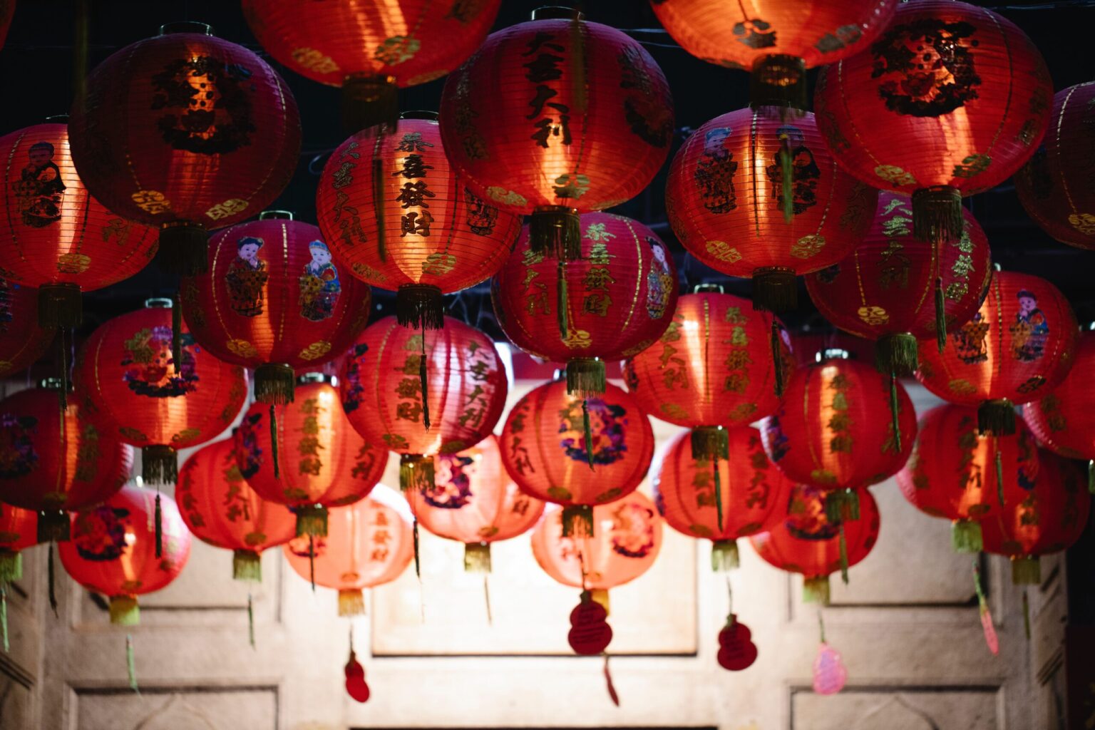 red Chinese lanterns floating in the air for the Chinese New Year